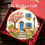 Zhenqing 4 Landscape Scenes Embroidery Kit for Beginners, 4-Pack Circular Designs with 20cm Hoop, Pre-Printed 29x29cm Cotton Fabric & Threads for Home Decor (JC0038)