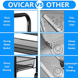 OVICAR 4 Tier Mesh Wire Rolling Cart, Kitchen Storage Organizer Utility Cart, Full Metal Basket Storage Art Trolley Carts with Wheels & 4 Side Hooks