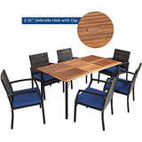 Tangkula 7 Pieces Patio Dining Set, Acacia Wood Wicker Dining Furniture Set with Sturdy Steel Frame & Umbrella Hole, Outdoor Dining Table Chair Set with Removable Cushions for Backyard, Garden Tangkula