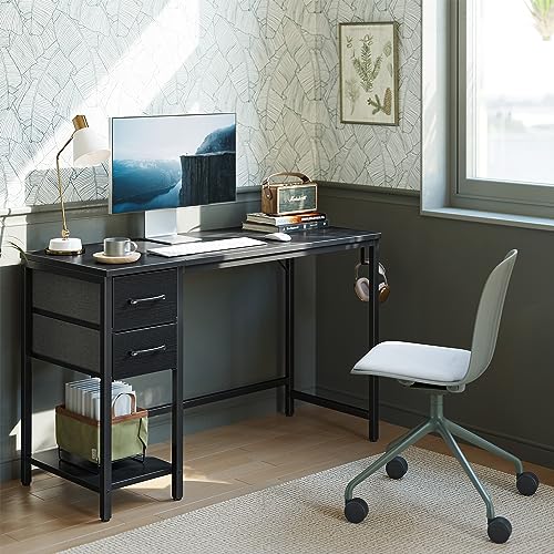 CubiCubi Computer Desk with 2 Drawers, 40 Inch Small Home Office Desk with Storage Study Writing Table, Modern Black CubiCubi