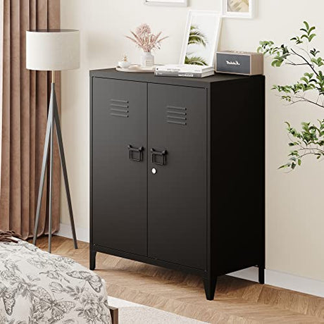 AFAIF Metal Storage Cabinet with Lock, Locking Cabinets with 2 Doors and Shelves, Lockable Steel Locker Cupboard, Small Sideboard Buffet Cabinet for Home Office AFAIF