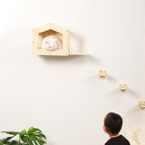 COOLEX Cat Shelves with 3 Steps Scratching Post and Hammock Bed - Wall Mounted Climbing Condo for Indoor Cats (Wood) COOLEX