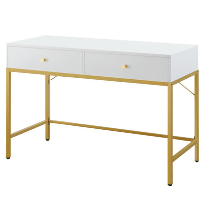 SUPERJARE Vanity Desk with Drawers, 47 inch Computer Desk, Modern Simple Home Office Desks, Makeup Dressing Table for Bedroom - White and Gold - WoodArtSupply