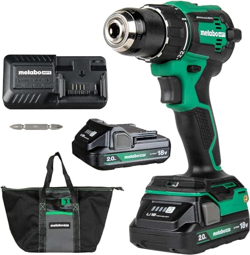 Metabo HPT 18V MultiVolt™ Cordless Driver Drill Kit | 620 in-lbs of Torque | Compact | Reactive Force Control | 22 + 1 Clutch Settings | LED Light | Belt Hook | Lifetime Tool Warranty | DS18D - WoodArtSupply