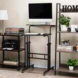 Mind Reader Standing Desk, Adjustable Height Laptop Workstation, Portable Rolling Desk on Wheels, Two-Tier Metal Frame, Black Mind Reader