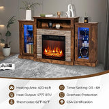 COSTWAY Electric Fireplace TV Stand for TVs Up to 65 Inches, 18-inch Fireplace Insert with APP Control, Remote Control, 16 Color Lights, Wooden Entertainment Center with Adjustable Shelves, Brown COSTWAY