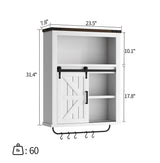 Vagaconl Bathroom Wall Cabinet, Farmhouse Medicine Cabinet Bathroom Cabinet Wall Mount with Barn Door Adjustable Shelves Towel Bar Hooks, for Laundry Bathroom Kitchen(Brown & Vintage White) Vagaconl