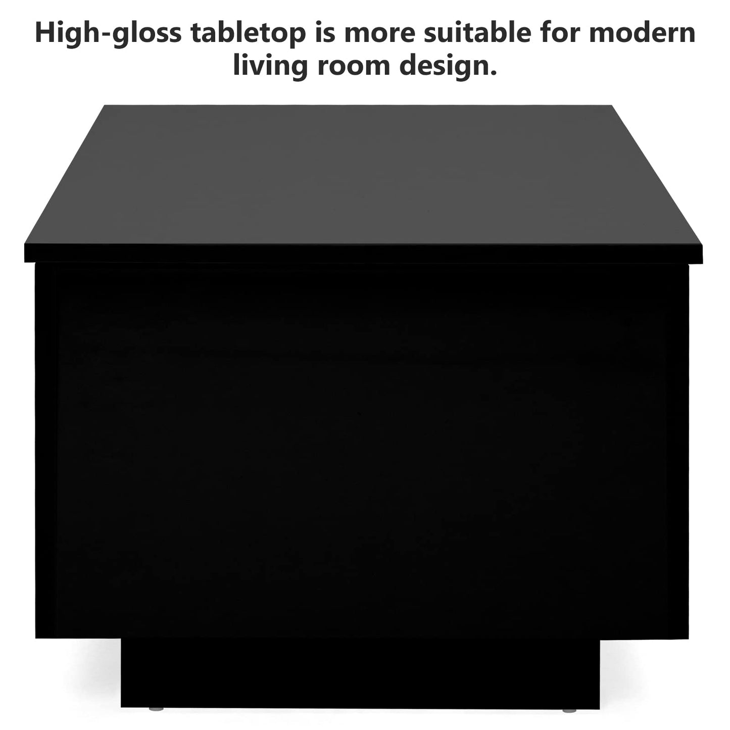 High Gloss Lift Top Table with Led Lights, Led Coffee Table with Storage Shelf and Hidden Compartment for Home Living Room Reception Room Office, Black - WoodArtSupply