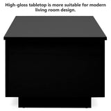 High Gloss Lift Top Table with Led Lights, Led Coffee Table with Storage Shelf and Hidden Compartment for Home Living Room Reception Room Office, Black St.Mandyu