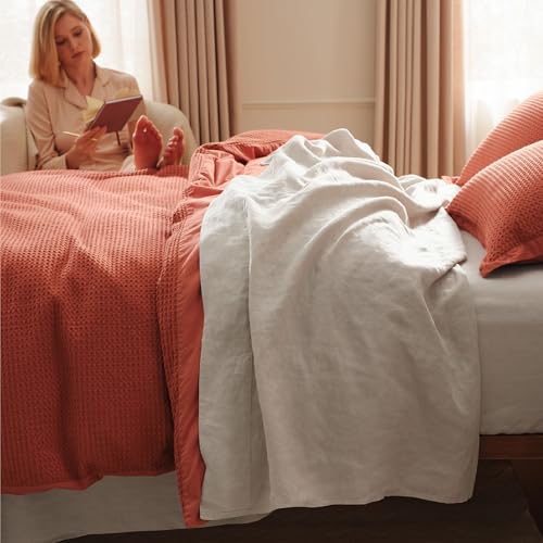 Bedsure King Size Bed Sheets, Cotton Linen Sheet Set, Anti - Pilling, Ultra-Soft & Breathable, Deep Pocket King Fitted Bedsheets Up to 16 Inches, 4 Pieces, Linen Bedsure
