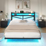 YITAHOME Full Size Floating Bed Frame with USB Charging Station Storage Headboard and with Led Light, Heavy Duty Metal Platform Bed Frame, No Box Spring Needed, Easy Assembly and Noise Free, Black YITAHOME