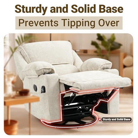 Culect 360° Swivel Rocker Recliner Multi-Functional Nursing Chair with Heating and Massage, Manual Recliner Chair with Cup Holders, Lazyboy Recliner Chair for Living Room and Bedroom, Beige Chenille Culect