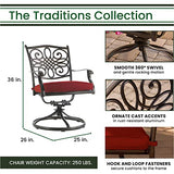 Hanover Traditions 11-Piece Modern Outdoor Dining Set with Rust Resistant Cast Aluminum Rectangular Large Dining Table and 10 Swivel Rocker Chairs with Plush Weather Resistant Red Cushions Hanover