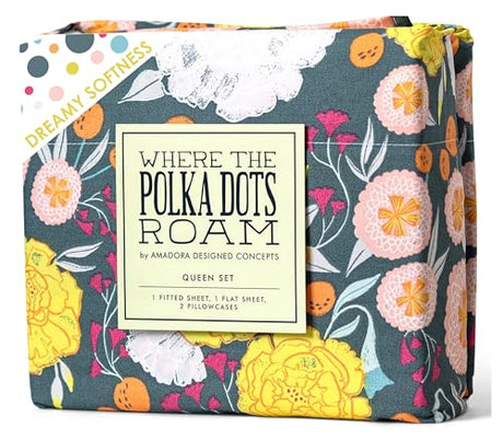 Where The Polka Dots Roam WTPDR Dark Floral Sheets King Size, Super Soft Wrinkle Resistant Bedding Set for Boho Room Décor, Premium Floral Printed King Bed Sheets for Girls, Teens and Master Bedrooms Where The Polka Dots Roam