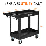 TUFFIOM Plastic Service Utility Cart with Wheels, 550lbs Capacity Heavy Duty Tub Storage Cart W/Deep Shelves, Multipurpose Rolling 2-Tier Mobile TUFFIOM