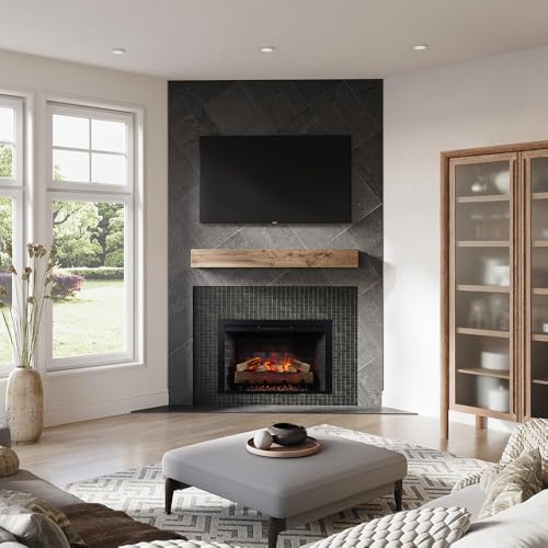 Modern Ember Uptown 36" Smart Electric Fireplace Insert with Remote Control, Alexa/WiFi Enabled - 1,000 Sq Ft Electric Heater with Realistic Flames and Log Set Modern Ember