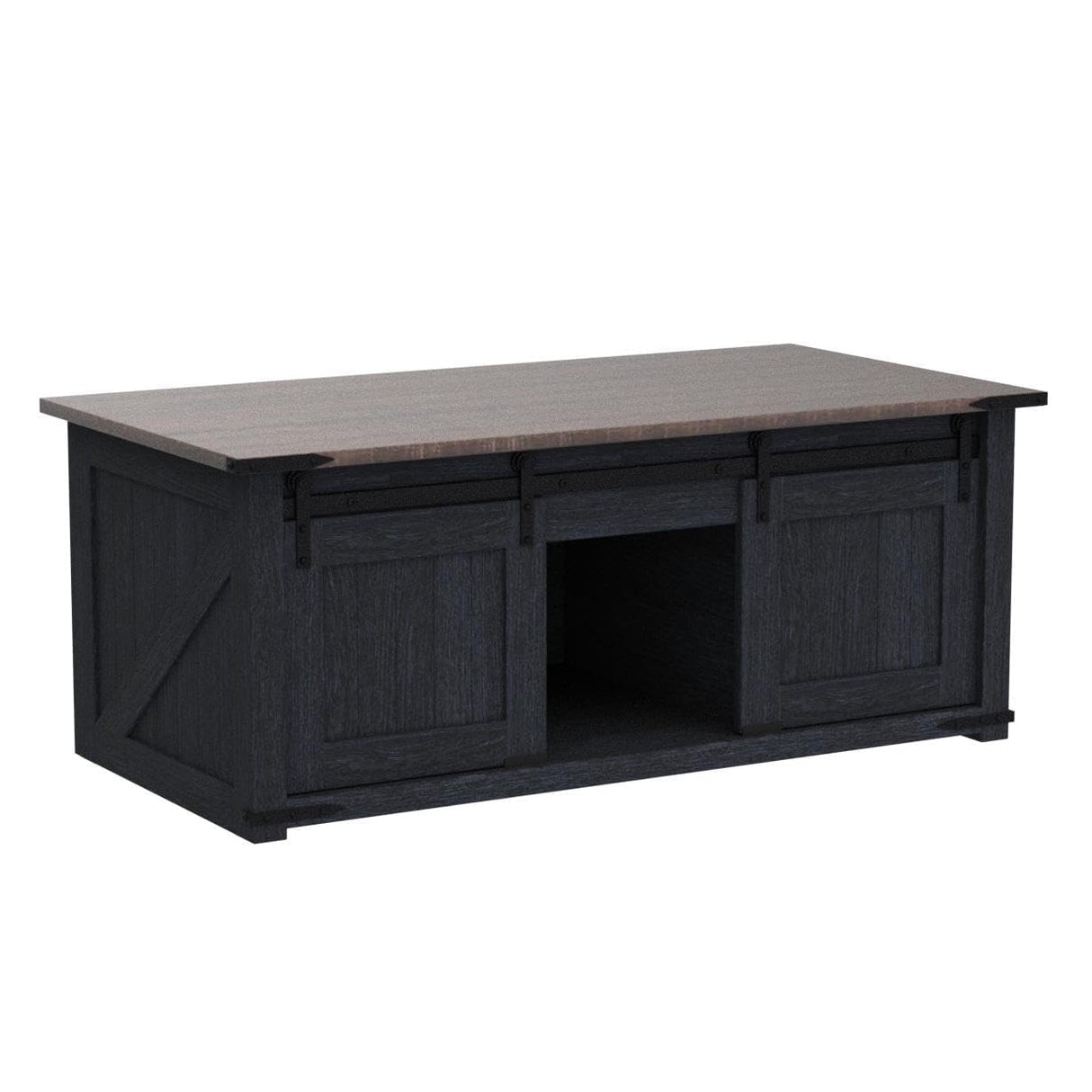 IFGET Lift Top Coffee Table with Double Storage Spaces, Farmhouse Rustic Wood Center Table with Sliding Groove Barn Door, Coffee Table Converts to Dining Table for Living Room Office (Dark Grey) IFGET