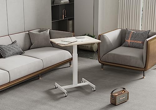 Claiks Mobile Standing Desk, Small Rolling Standing Desk with Wheels, Pneumatic Mobile Desks Workstation with Hook, Natural Claiks