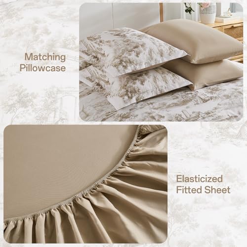 WONGS BEDDING Brown Comforter Set Queen Size, 7 Pieces Botanical Comforters with Sheets, Soft Microfiber Farmhouse Floral Complete Bedding Sets for All Season WONGS BEDDING