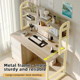 MaverickFurni 60 Inch Desk with Drawers, Computer Desk with Hutch for Bedroom, Study Writing Desk with Shelves for Small Spaces, Adjustable Feet (White and Walnut) MaverickFurni