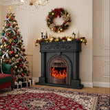 50” Solid Wood Electric Fireplace with Mantel, Black Roman Column TV Stand with Antique Bronze Finish Birdcage Heater Insert, Elegant Fireplace for Living Room, Bedroom & Entryway BLANKSPACE