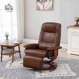 HOMCOM Swivel Recliner Chair, PU Leather Reclining Armchair with Retractable Footrest, Lounge Chair with Wood Base and Adjustable High Back for Small Spaces, Living Room, RV, Bedroom, Brown