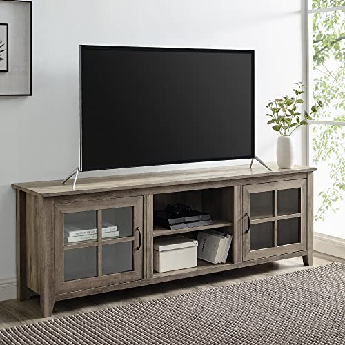 Walker Edison Portsmouth Classic 2 Glass Door TV Stand for TVs up to 80 Inches, 70 Inch, Grey Wash Walker Edison