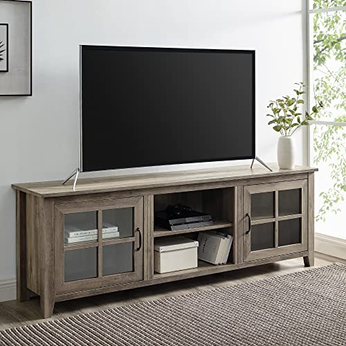 Walker Edison Portsmouth Classic 2 Glass Door TV Stand for TVs up to 80 Inches, 70 Inch, Grey Wash - WoodArtSupply