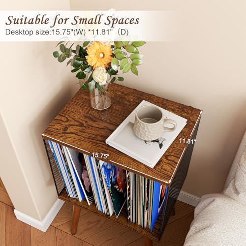 X-cosrack Record Player Stand with Storage up to 100 Albums, Vinyl Record Holder with Adjustable Divider, Retro Record Player Table Turntable Stand, Book/LP Vinyl Shelf End Table for Living Room X-cosrack