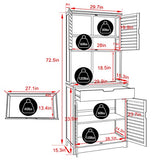 MUPATER Kitchen Pantry Cabinet Hutch Storage with Microwave Stand, 72'' Bamboo Freestanding Pantry Buffet Cabinet with Doors and Shelves for Home MUPATER