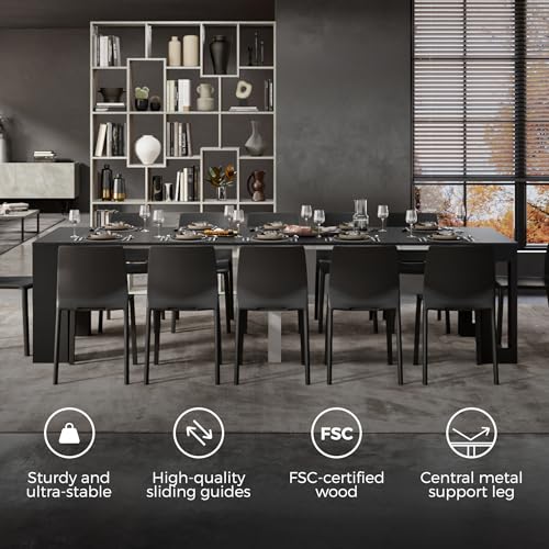 Mobili Fiver, Easy, Extendable Console Table with Extension Leaves Holder, 17.7(120.1) x35.4 in, Ashwood Black, Made in Italy Mobili Fiver