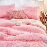 Flysheep Luxury Faux Fur Shaggy Comforter Set Twin Size, Plush & Sherpa Reversible Comforter Pink, 3 Pieces Fluffy Fuzzy Bedding Set Ultra Soft and Warm for Kids (1 Comforter + 2 Pillowcases) Flysheep