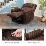 Garvee Corduroy Recliner Chair, Manual Recliner Sofa with Handle, Pillow Top Arms, Thick Padding, Side Pocket, 330Lbs Capacity, Adjustable Recliner for Living Room, Bedroom, Home Theater, Brown