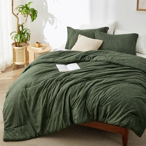 Bedsure Full Comforter Set - Dark Green Soft Bedding for All Seasons, Cationic Dyed Bed Set, 3 Pieces, 1 Full Size Comforter (82"x86") and 2 Pillow Shams (20"x26"+2") Bedsure