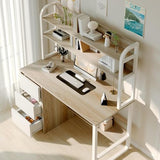 MaverickFurni 60 Inch Desk with Drawers, Computer Desk with Hutch for Bedroom, Study Writing Desk with Shelves for Small Spaces, Adjustable Feet (White and Walnut) MaverickFurni