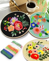 TINDTOP 5 Sets Embroidery Kit for Adults, Floral Embroidery Practice Kit for Beginners Include Embroidery Cloth Hoops Threads for Craft Lover Hand Stitch