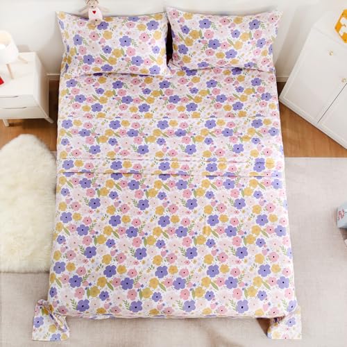 LONAVA Queen Sheet Set Kids - 4 Pieces Soft Microfiber Cartoon Style Bedsheets for Boys Girls Teens, Oeko TEX, Breathable Deep Pocket Sheets, (Flower) LONAVA