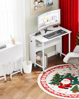 CHOEZON 31.5" Modern White Folding Computer Desk with Power Outlets, Wheels, Storage, Perfect for Small Spaces White TDN01UWB CHOEZON