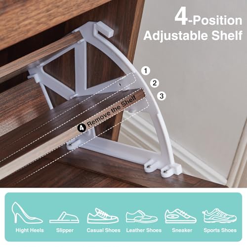 Barnyatoh Shoe Storage Cabinet,Farmhouse Shoe Organizer with 2 Flip Drawers & Barn Door Design,Freestanding Hidden Slim Narrow Shoe Rack Cabinet for Entryway,Foyer,Hallway,Walnut Barnyatoh