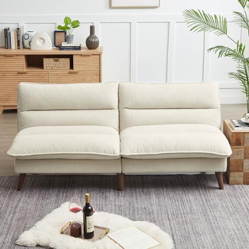 Portaforta Convertible Sofa Bed 72″ Fabric Couch with Adjustable Backrest Loveseat Recliner Sleeper Living Room Furniture futon Set for Apartment Small Space, Beige Portaforta