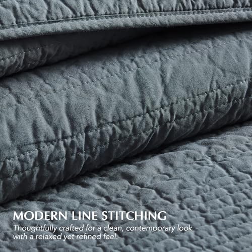EVERGRACEHOME 100% Cotton Modern Lines Quilt Set King Size, Pre-Washed Soft Striped Coverlet Bedspread, 3 Piece Lightweight Bedding Set for All Season, with 2 Pillow Shams, Midnight Blue EVERGRACEHOME