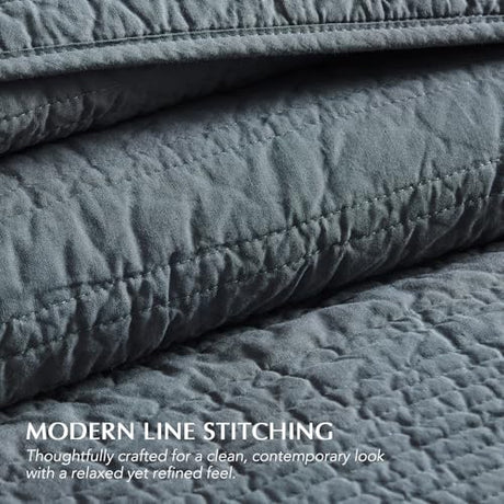 EVERGRACEHOME 100% Cotton Modern Lines Quilt Set King Size, Pre-Washed Soft Striped Coverlet Bedspread, 3 Piece Lightweight Bedding Set for All Season, with 2 Pillow Shams, Midnight Blue EVERGRACEHOME