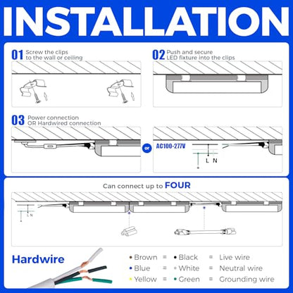 Barrina 8FT LED Shop Light, 72W 9000LM 5000K, Daylight White, V Shape, Clear Cover, T8 Linkable Shop Lights, LED Tube Lights with Plug, 4 Packs - WoodArtSupply