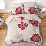 Yiran 7 Pieces Queen Comforter Set Red Floral Bed in a Bag Soft Microfiber Bedding Set 90"×90"(1 Comforter 1 Flat Sheet 1 Fitted Sheet 2 Pillowshams 2 Pillowcases) Yiran