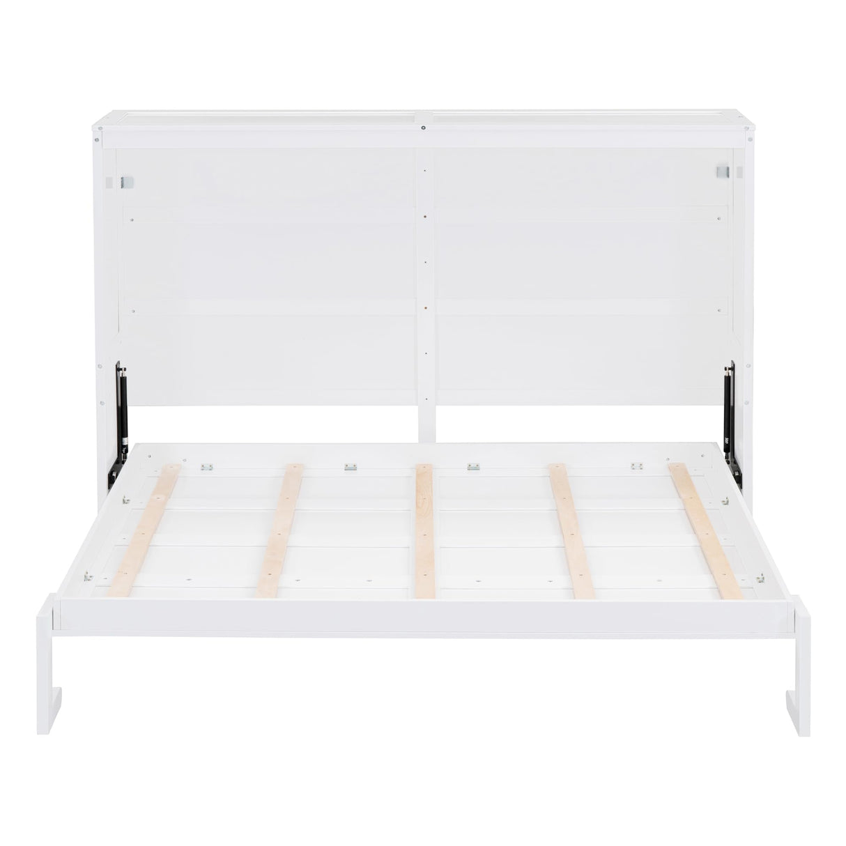 Merax Modern Farmhouse Solid Wood Murphy Bed Chest, Wall Bed with Wood Slat Support/No Box Spring Needed/Space Saving/Queen,White Merax