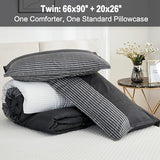 Litanika Twin XL Comforter Set Black White Grey - 2 Pieces Gray Twin Extra Long Size Lightweight Bedding Set, All Season Down Alternative Comforter Litanika