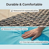 Outdoor Chaise Lounge Chairs Set of 2 with Fixed Side Shelf, All-Weather Wicker Pool Lounge Chair, 5-Position Adjustable Backrest, Removable Washable Light Blue Cushion for Patio, Poolside, Backyard
