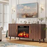 TAVATA 58" Fireplace TV Stand with 23" Fireplace Up to 65" TVs, Fluted Modern Entertainment Center with Storage Cabinet and Adjustable Shelves, Media TV Console Table for Living Room, Brown TAVATA