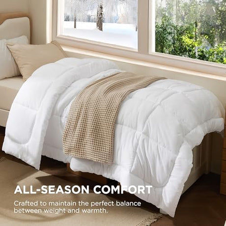Bedsure Comforter Duvet Insert - Quilted Comforters Twin Size, All Season Duvet, GentleSoft Down Alternative Bedding, with 8 Tabs, Gifts for Women/Men, White, Twin 88 x 68 Inches Bedsure
