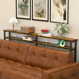 Keelian 78 Inch Double-Layer Narrow Console Sofa Table with 2 Power Outlets&4 AC Plugs&4 USB Ports, 4.9' Extension Cord Included, Behind Couch Table for Living Room/office Easy Assembly - Rustic Brown Keelian